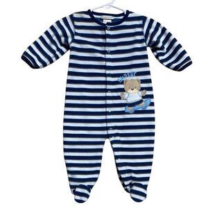 Vintage Babyworks Striped Footed Sleeper (3-6 Months) –‎ Skater Bear Embroidery